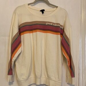 Retro skater 90s good vines only Torrid Cream Sweatshirt with Multicolor Stripes